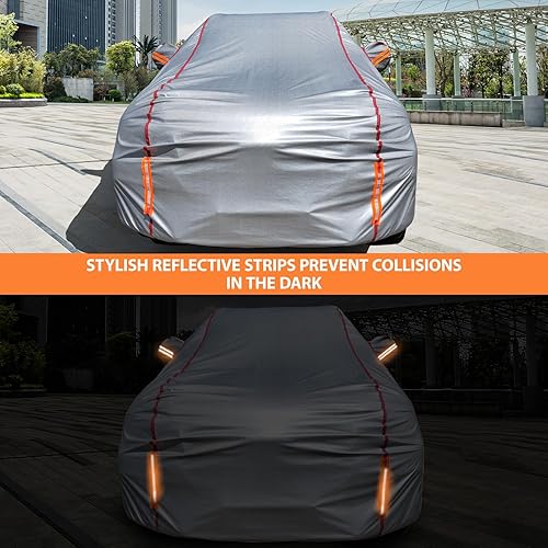 Miniatura 4 de Funda de automóvil impermeable para todo tipo de clima, 6 capas exteriores completas con cremallera de algodón, bolsillo para espejo. Funda de