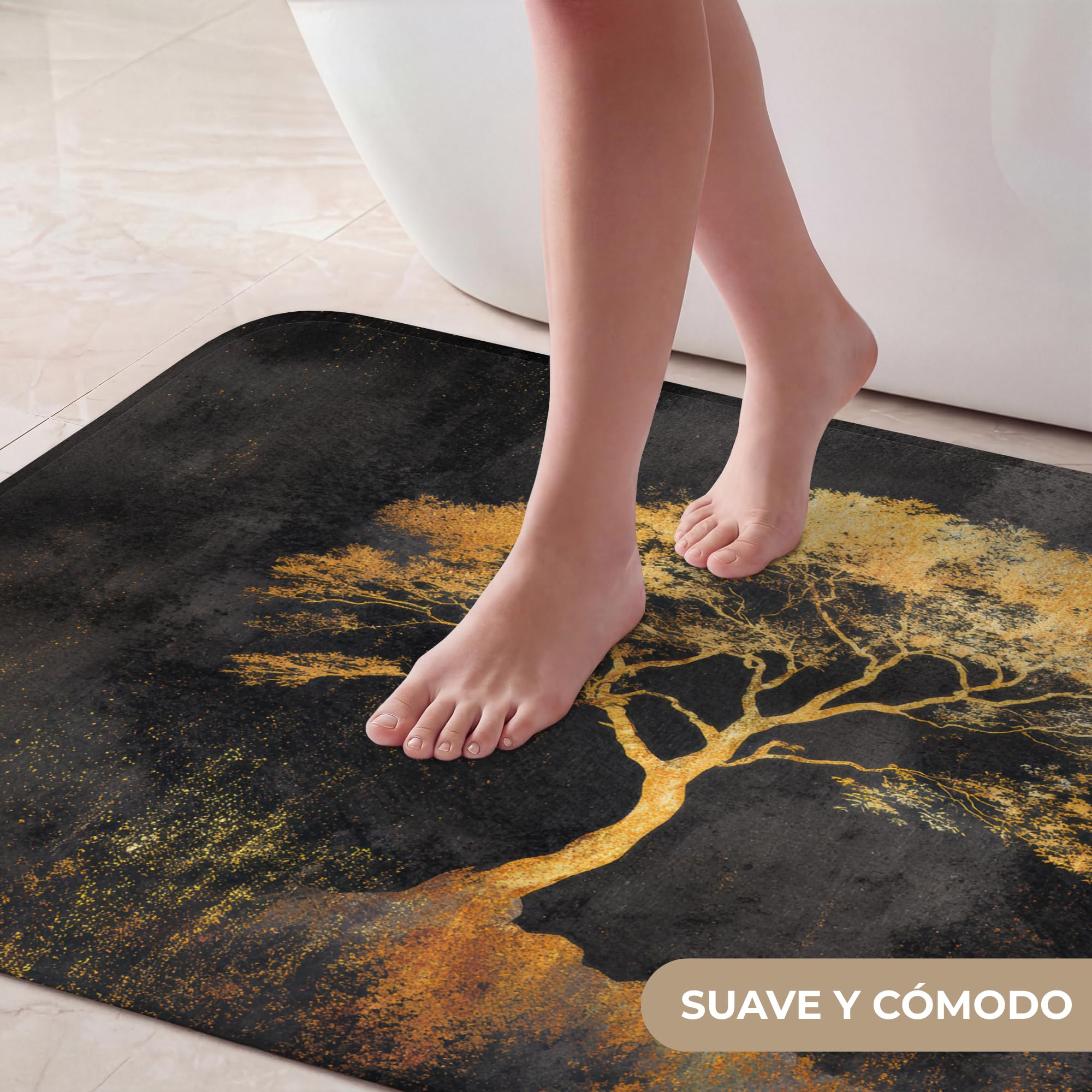 Alfombras Baño Rectangular 90x60 cm Alfombra Ducha Lavable Tapete Bath Mat Non Slip Antideslizante Bathroom Decoracion Shower Árbol - Pintura - Oro - Abstracto