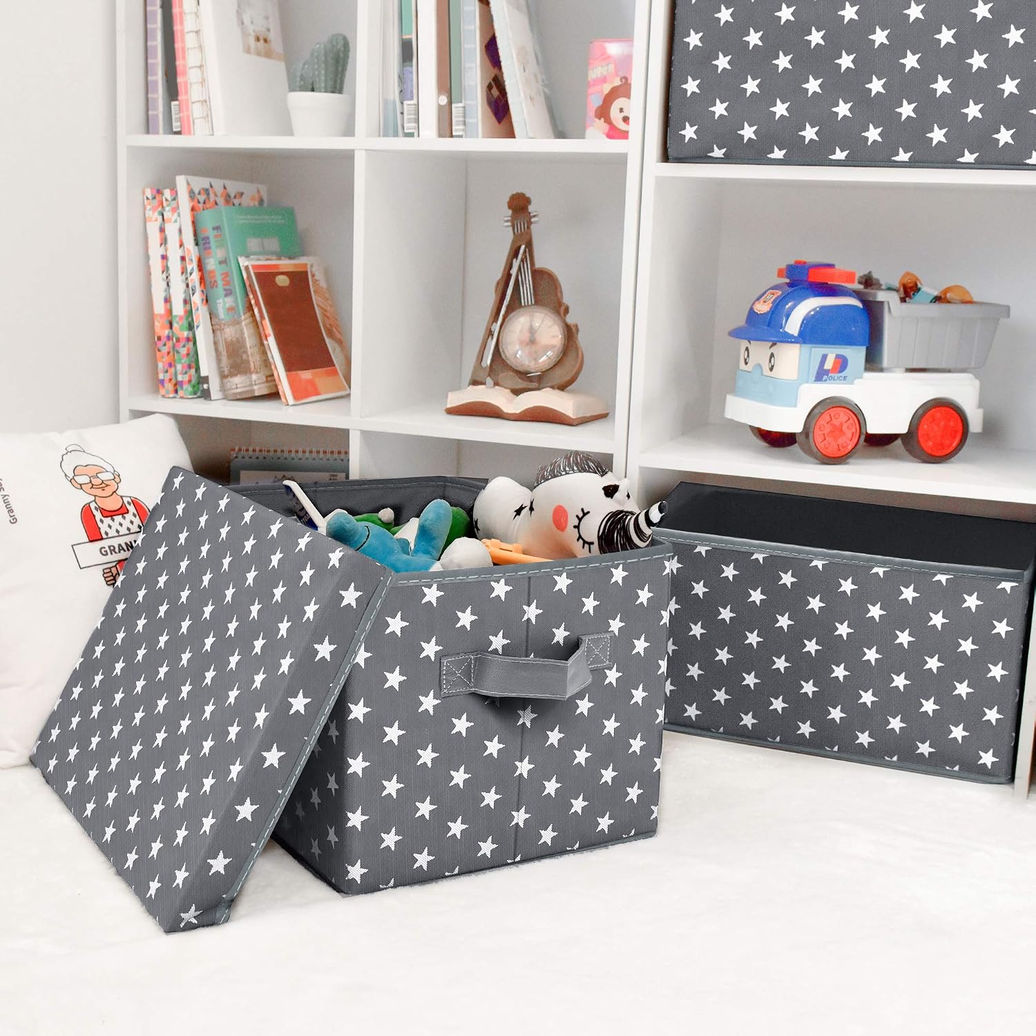 GRANNY SAYS Jumbo Storage Bins with Lids, Fabric Storage Boxes for Shelf, Stackable Closet Bins for Toys & Kids' Books, Dark Gray, 3-Pack