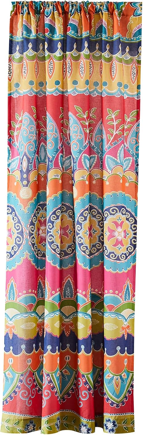 Levtex Home - Amelie - Window Panel with Rod Pocket - One Curtain Panel 84 inch Length - Boho Stripe - Orange, Turquoise, Green, Red, Citron, Yellow, Blue - 100% Cotton - Lined
