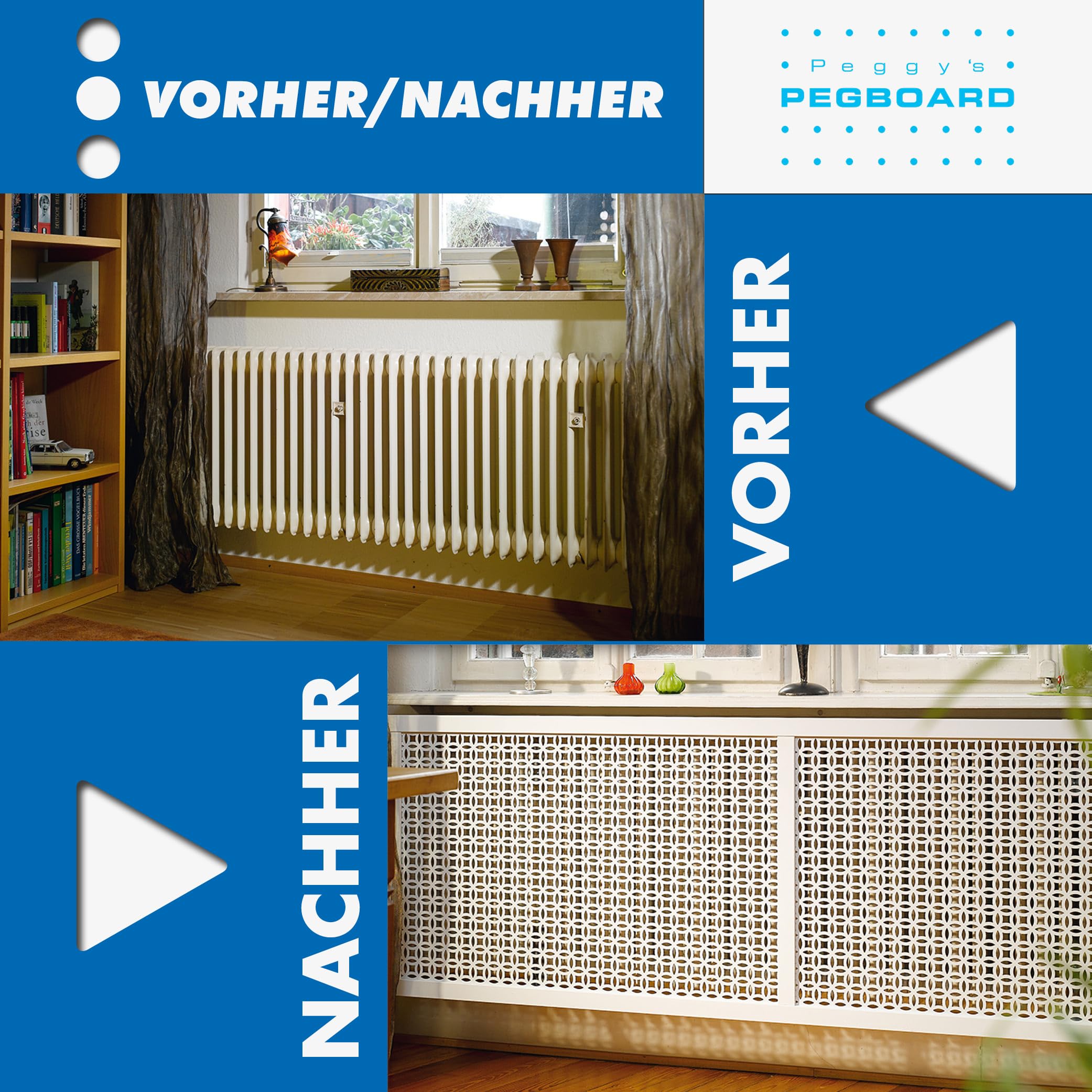 Pegboard - 2 x Set Halterung für Heizkörperverkleidung aus 2 mm Stahlblech verzinkt für Rippenheizkörper und Röhrenheizkörper, Befestigungssatz mit 4,5 cm Breite zum Einhängen - Made in Germany