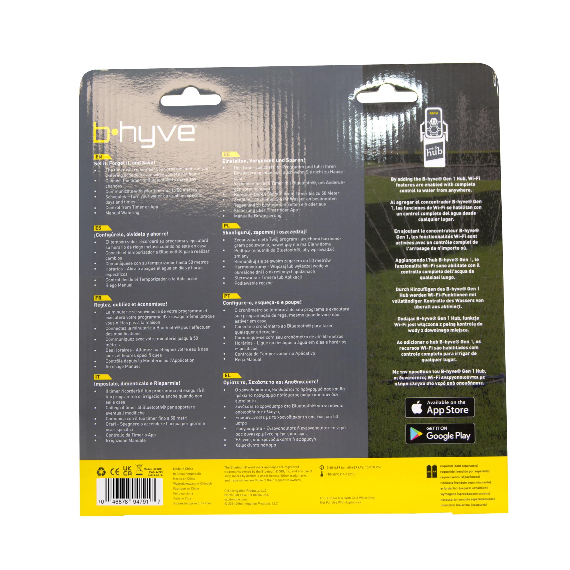 Orbit 94791 – Programador Digital de riego B-hyve Bluetooth XD de 1 Salida | Conexión Hembra 3/4" a Grifo, Incluye Conector automático para Manguera | Controlable Desde App