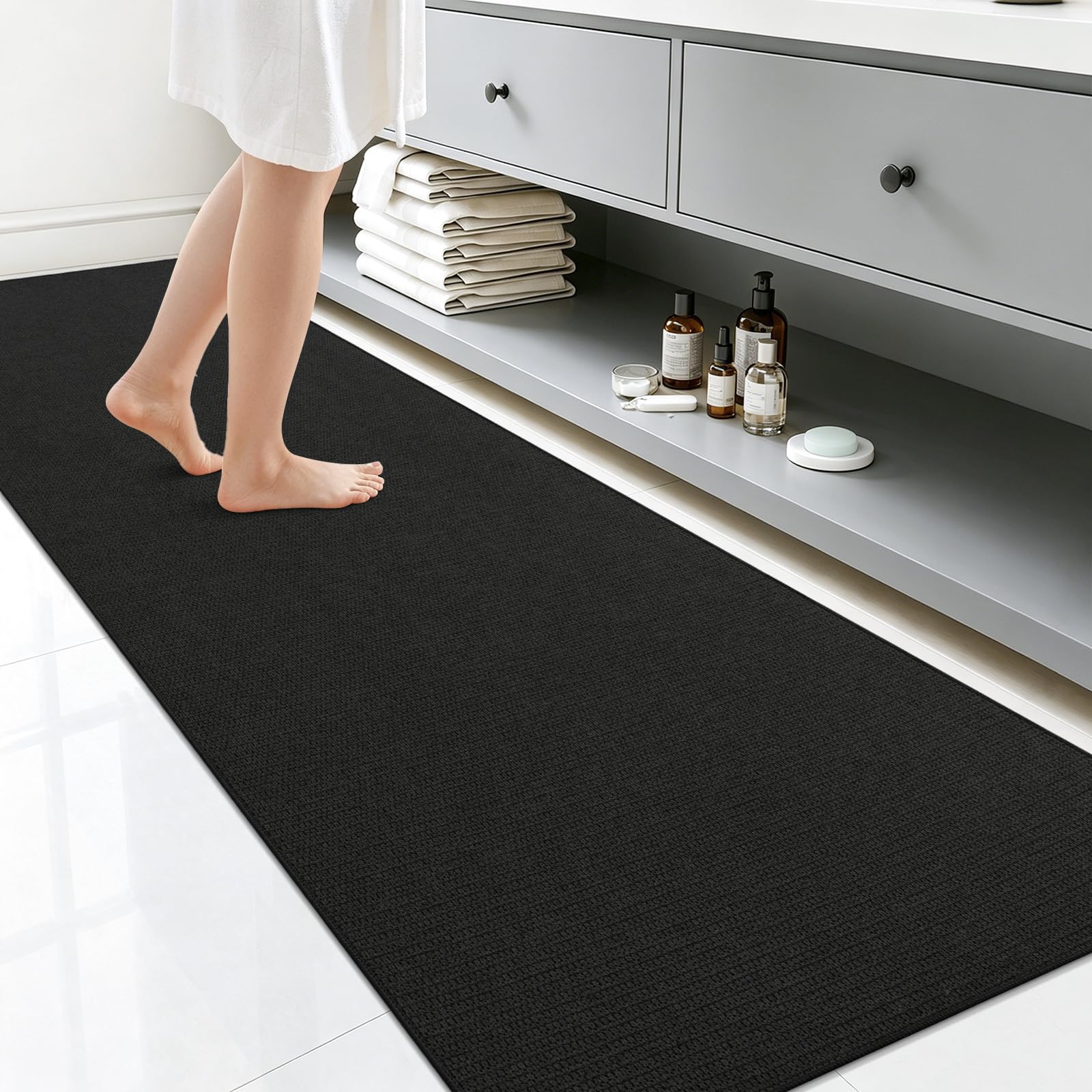 Smiry Ultra Thin Bath Mat 70x24, Non Slip Rubber Washable Bathroom Rugs