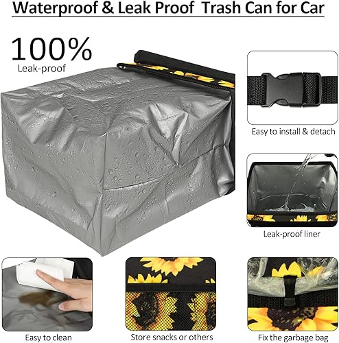 Miniatura 10 de ELONGRIVER Cubo de basura para el asiento trasero del automóvil, a prueba de fugas, bonita bolsa de basura para colgar del automóvil, bote de basura