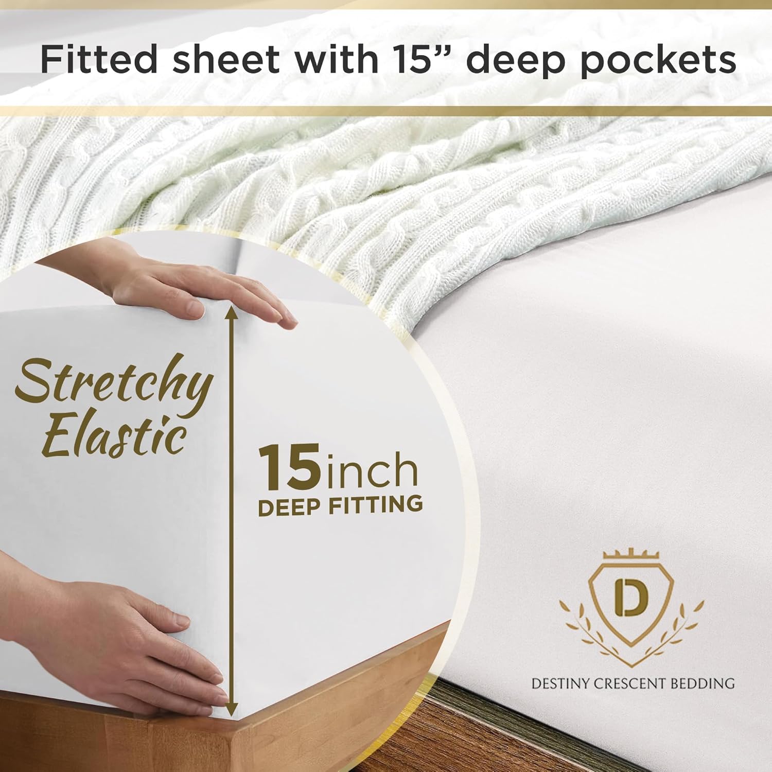 Destiny Crescent Bedding 100% Cotton Jersey Knit 2 Twin XL Fitted Bed Sheets (2-Pack) Soft & Comfy- Twin Extra Long, 15" Deep Pocket, 39"x80" Great for Dorm Room, Hospital & Split King Adjustible Beds