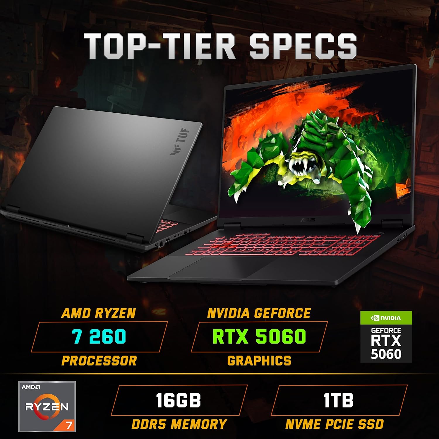 ASUS TUF A18 18" WUXGA 144Hz Gaming Laptop, AMD Ryzen 7 260, NVIDIA GeForce RTX 5060 8GB GDDR7, 16GB DDR5, 2TB Storage(1TB SSD&1TB Docking), Backlit Keyboard, Copilot, Wi-Fi 6E, Win 11 Pro, Gray