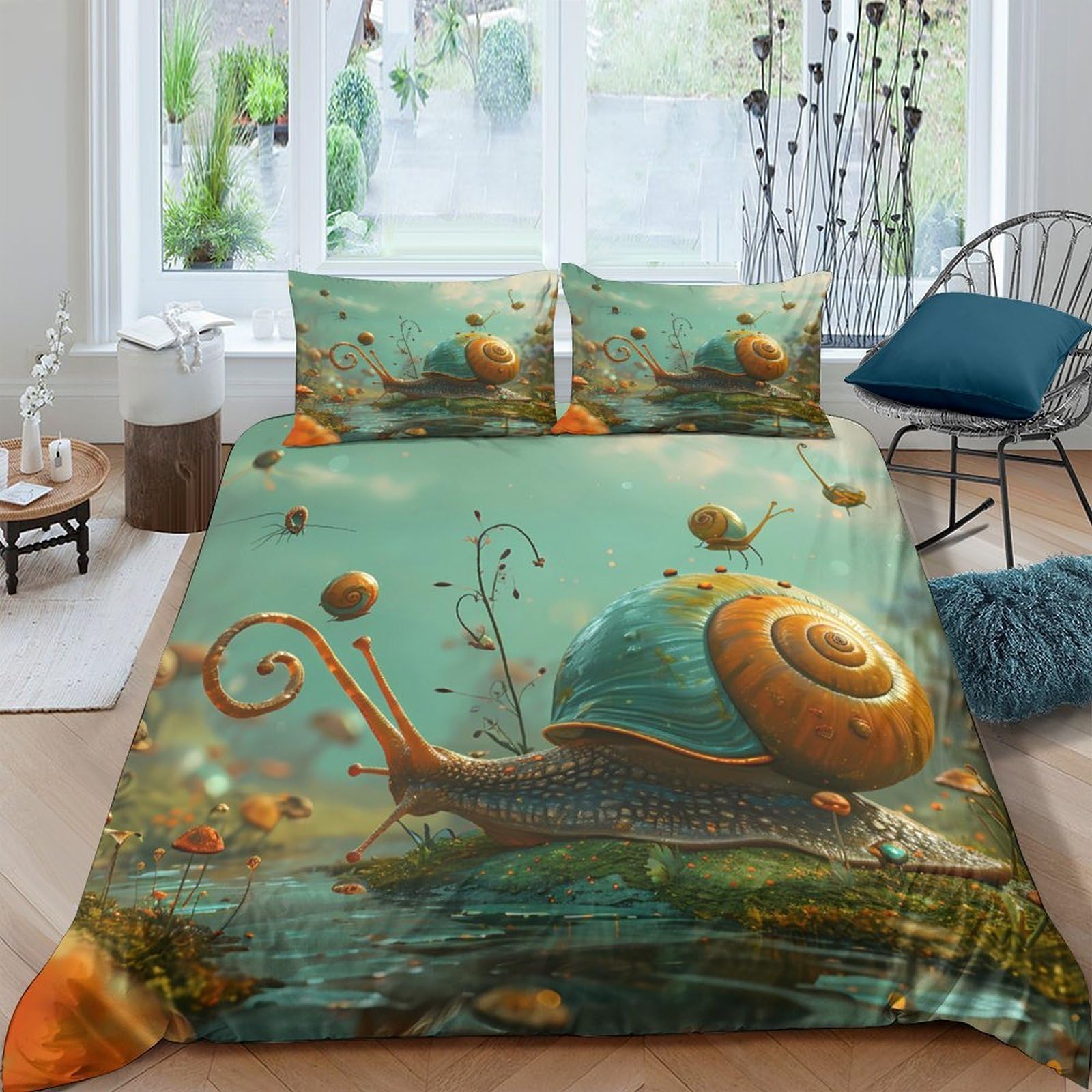 Ctjqhvkz Style-6 3D Printed Fantasy Snail Forest Fitted Sheet Microfiber Soft Artistic Mushroom Bed Cover For Bedroom Guest Room Mattress Decor Single（135X200cm）