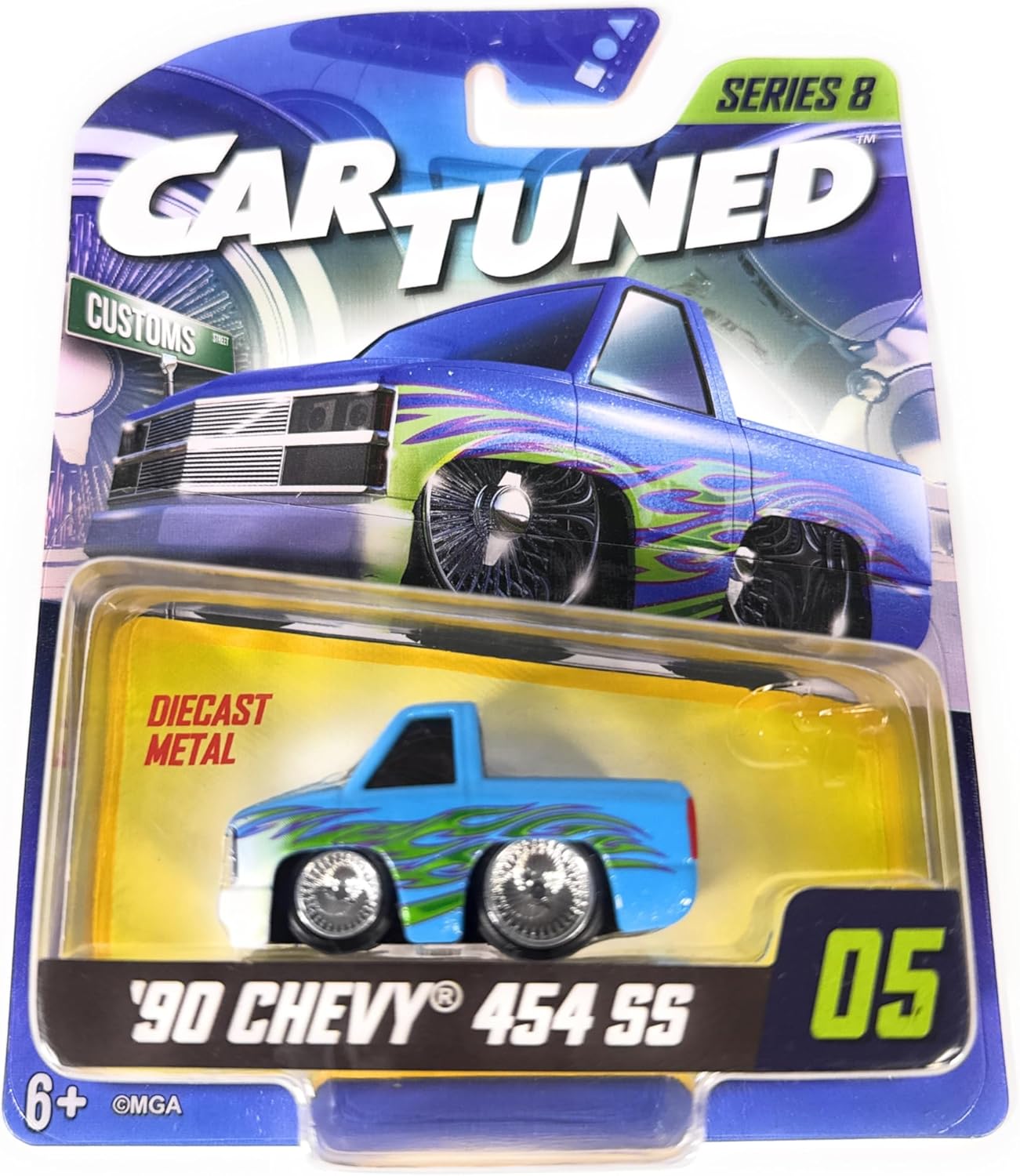 Car Tuned '90 Chevy® 454 SS Diecast Metal Truck, Series 8, Blue with Flames