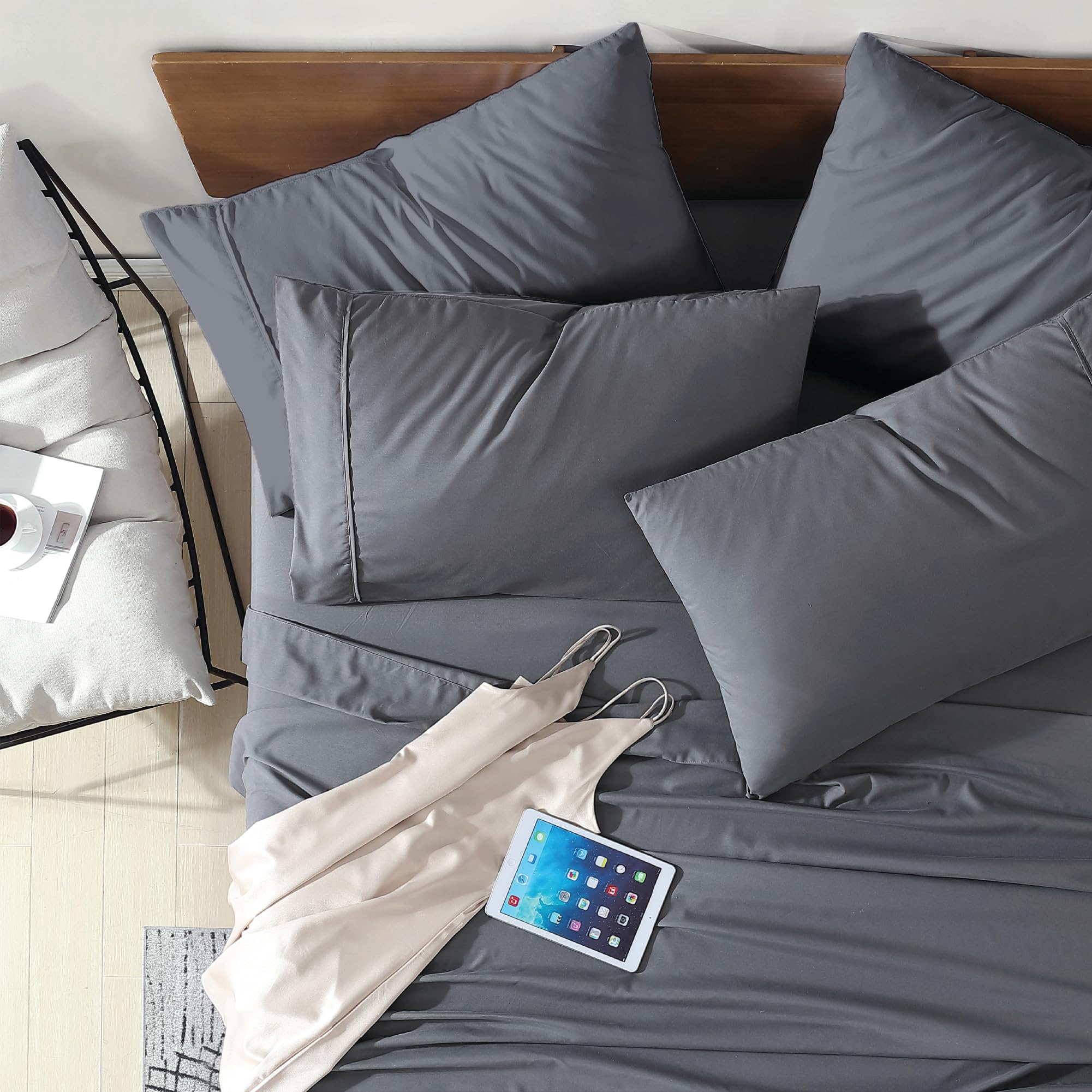 Swift Home Cal King 6-Piece Microfiber Sheet Sets (Includes 2 Bonus Pillowcases), Ultra-Soft Brushed - Extremely Durable - Easy Fit - Wrinkle Resistant, Cal King, Grey