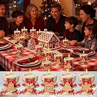 Vista 6 de Paquete de 25 velas de Navidad para regalo, tarro rústico de velas de Feliz Navidad, velas de té a granel con soporte de madera natural, decoración