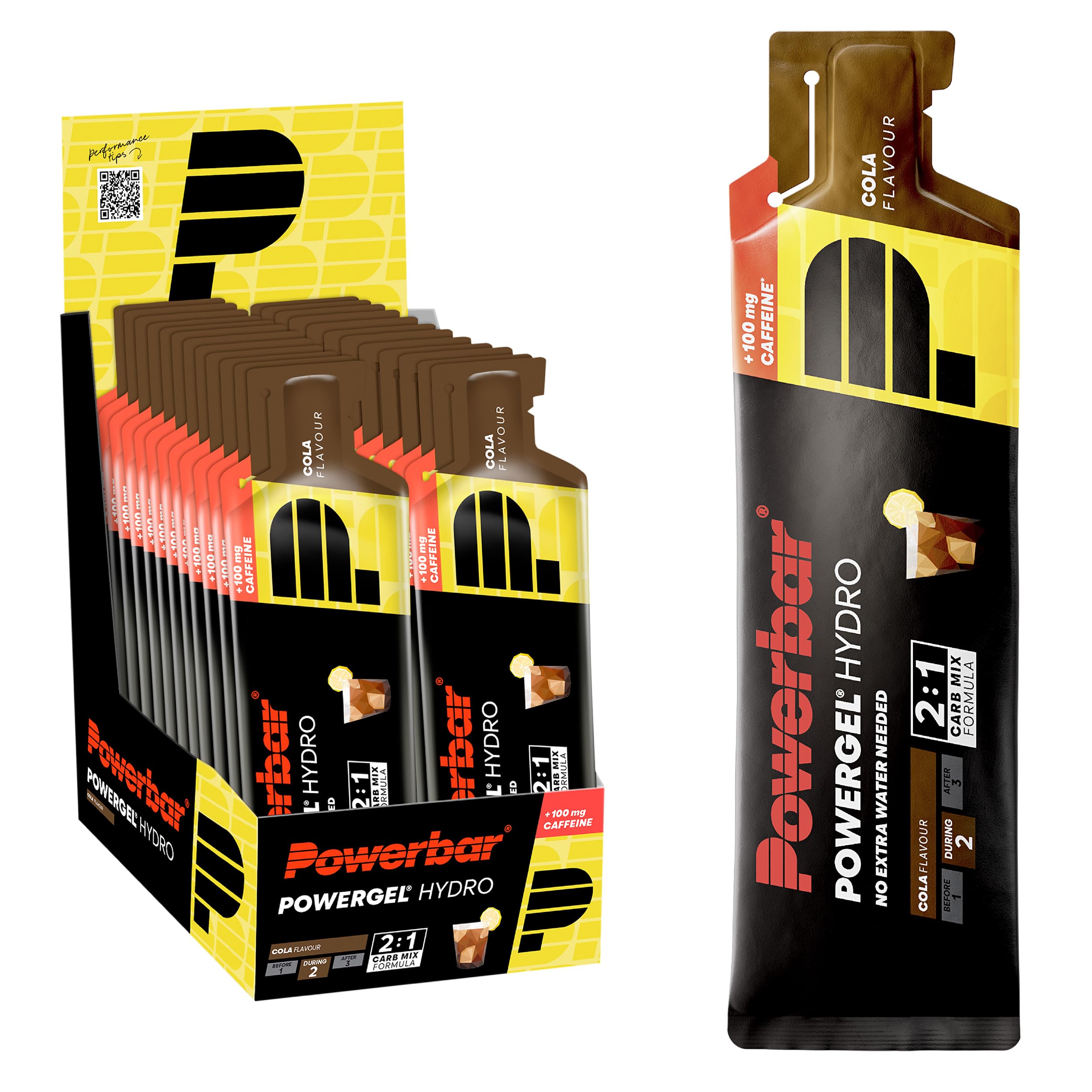 Powerbar - PowerGel Hydro - Cola - 24x67ml - High Carb Energie Gel - Natrium - 100mg Koffein
