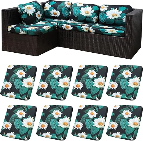 Miniatura 65 de Juego de 12 fundas de almohada y cojines para exteriores, 8 fundas de asiento + 4 fundas de almohada, fundas elásticas para muebles de patio