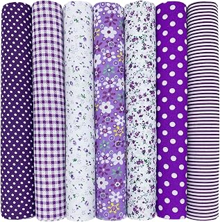 aufodara Baumwollstoff Patchwork DIY Stoffpaket 7 Stück 50 x 50 cm, Reiner Baumwolle Stoff, Stoffe zum Nähen, Quilten Basteln Handwerk Gewebe, vielfältige Mustern Quadrate Baumwolltuch (Lila)