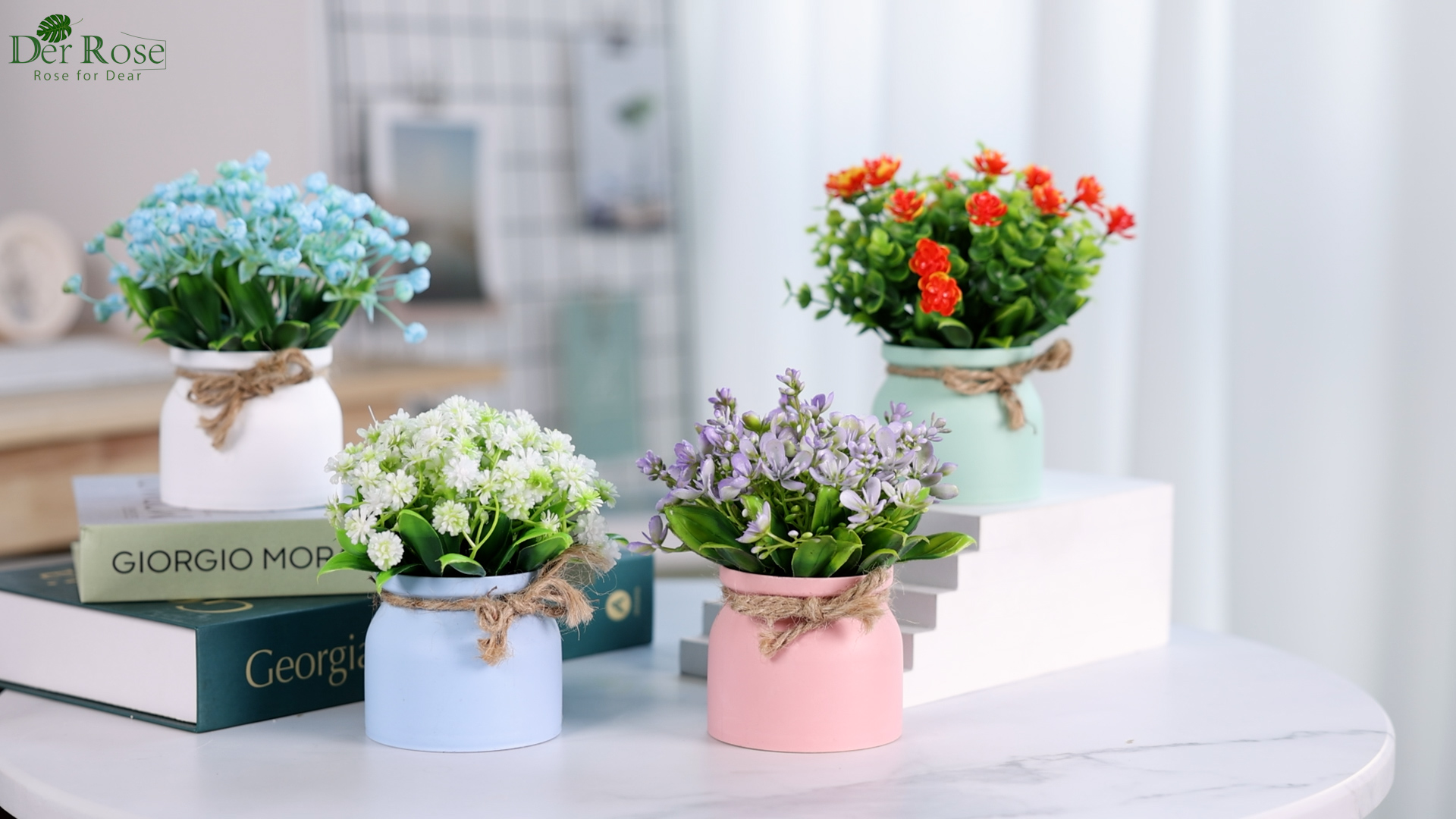 Amazon.com: Der Rose 4 Pack Fake Flowers Artificial Plants Indoor
