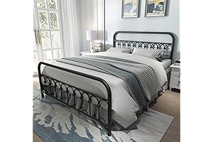 YALAXON Vintage Black Sturdy Queen Size Metal Bed Frame