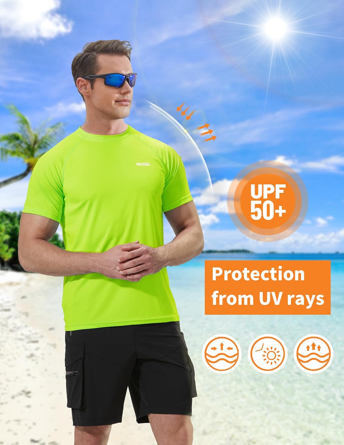 Men's Rash Guard Swim Shirts Short Sleeve UV Sun Protection Quick Dry UPF 50+ SPF Fishing Beach Water Shirt