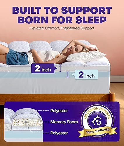 Miniatura 2 de Cubrecolchón de espuma viscoelástica de doble capa de 4 pulgadas para aliviar la presión con soporte 4X, cubrecolchón de 2 pulgadas tamaño Queen 50%