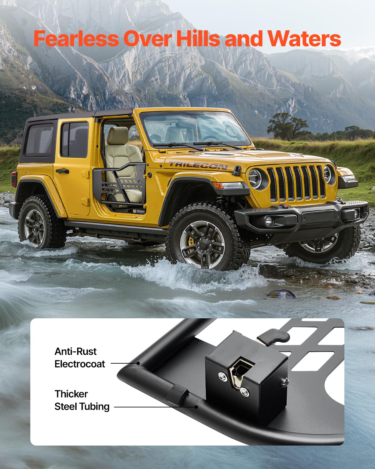 VEVOR Tube porte pour Jeep, 2 portes, porte tubulaire pour Jeep de style chasse avec charnières robustes et loquet OE, coussinets en caoutchouc et tube en acier trempé, pour Jeep Wrangler JK 2007-2018