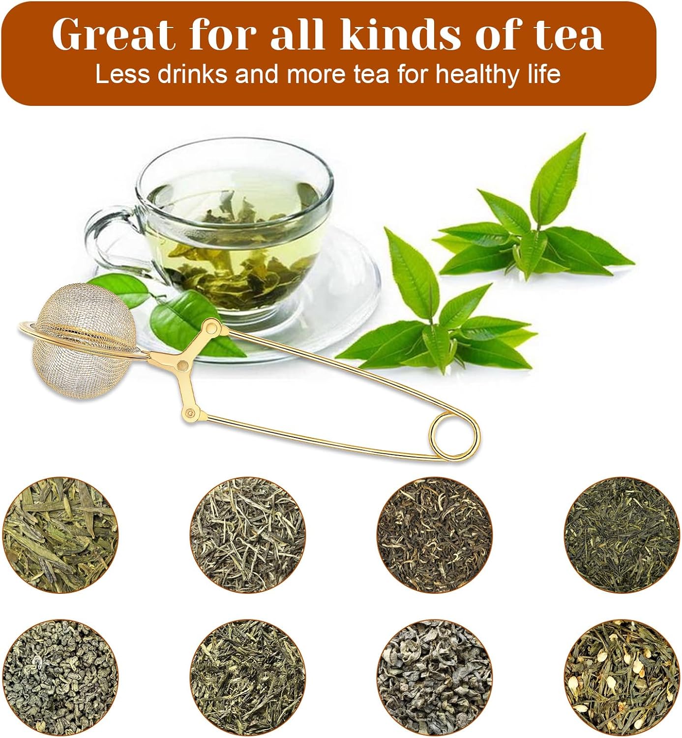 20 Pcs Gold Stainless Steel Loose Tea Infuser With Handle Fine Mesh Loose Leaf Tea Strainer Steeper Filter, Reusable And Dishwasher Safe