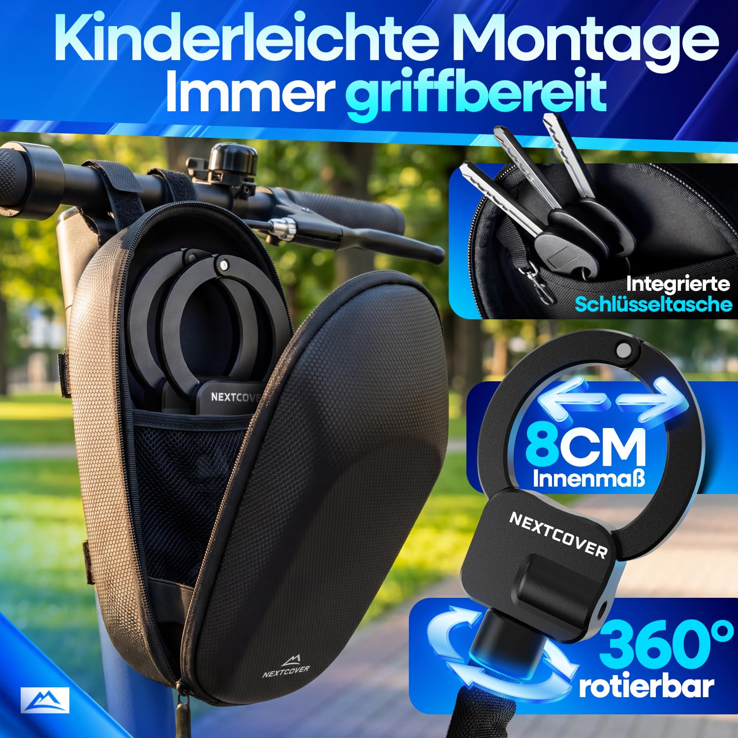 NEXTCOVER® Candado para patinete eléctrico con funda [tecnología Steel-Secure] | cierre de esposas incluye bolsa de transporte para scooter, eBike | Candado robusto, candado de cadena | accesorios