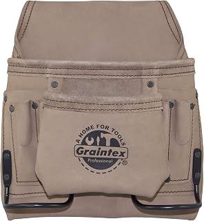 Graintex ST2042 8 Pocket Nail & Tool Pouch Natural Top Grain Leather for Framers, Constructors, Electricians, Plumbers, Handymen