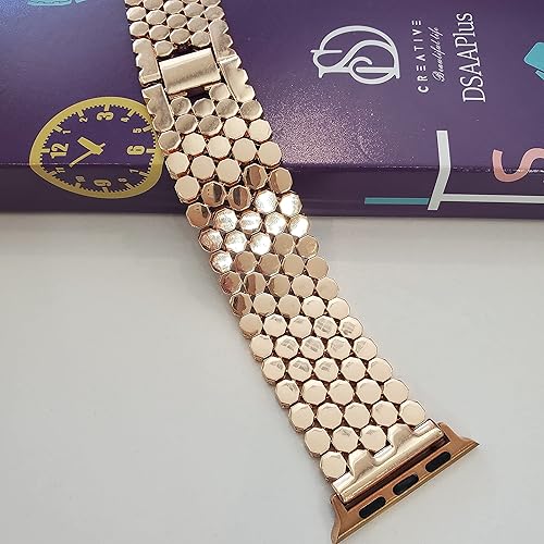 Miniatura 2 de DSAAplus Correas de Metal Dorado Compatibles con Apple Watch Band 38mm 40mm 41mm 42mm 44mm 45mm 46mm 49mm Pulsera de Cadena Elegante para iWatch