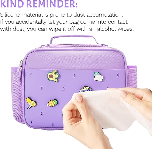 Miniatura 7 de Lonchera térmica para niños, bonita lonchera reutilizable para la escuela, picnic, regalos de cumpleaños para niñas (morado)