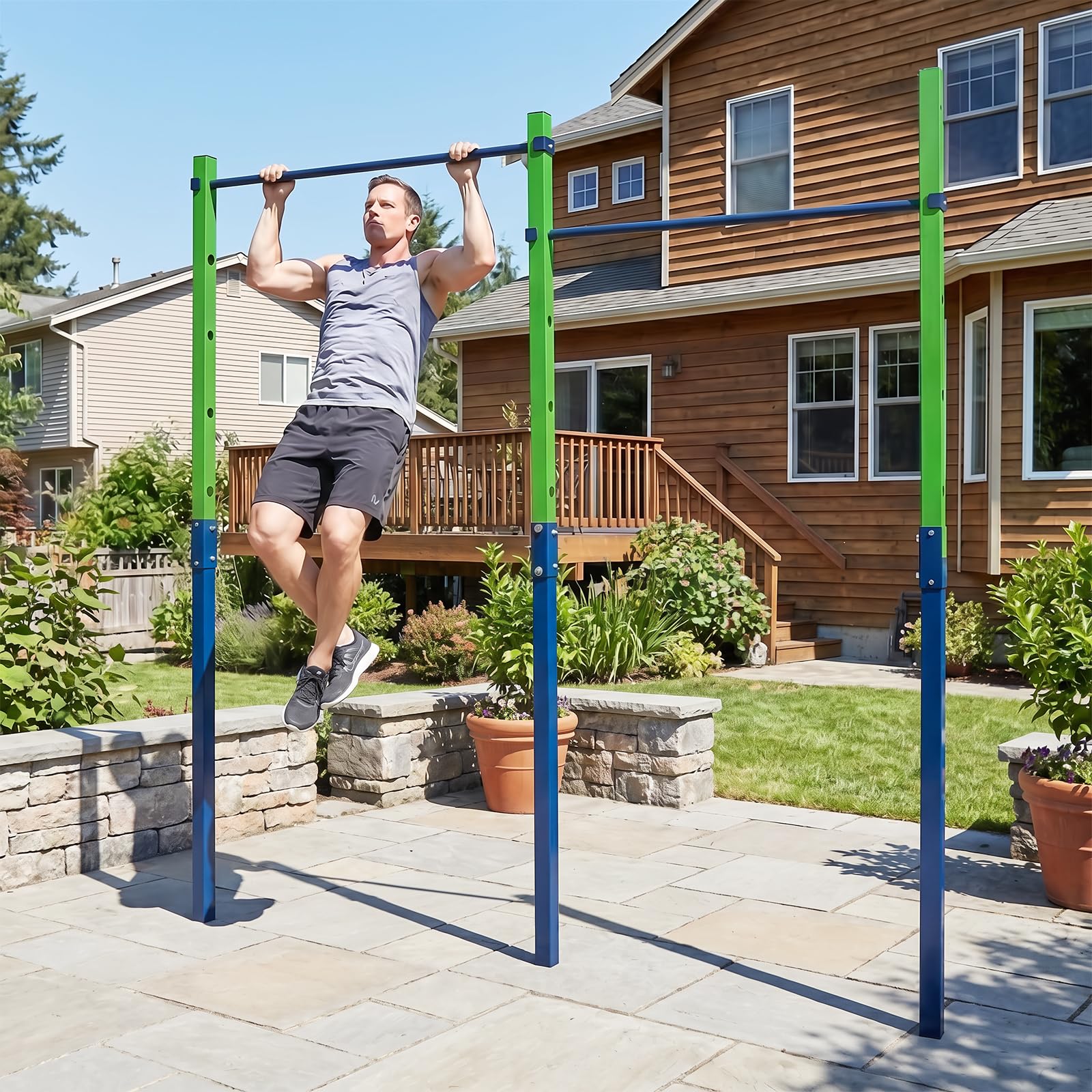 COSTWAY Turnreck Outdoor, einzelne/doppelte/dreifache Turnstange wetterfest, Reckstange 80-172 cm höhenverstellbar, Dip Station Stahl bis 330kg, Pull Up Bar für Kinder, Erwachsene