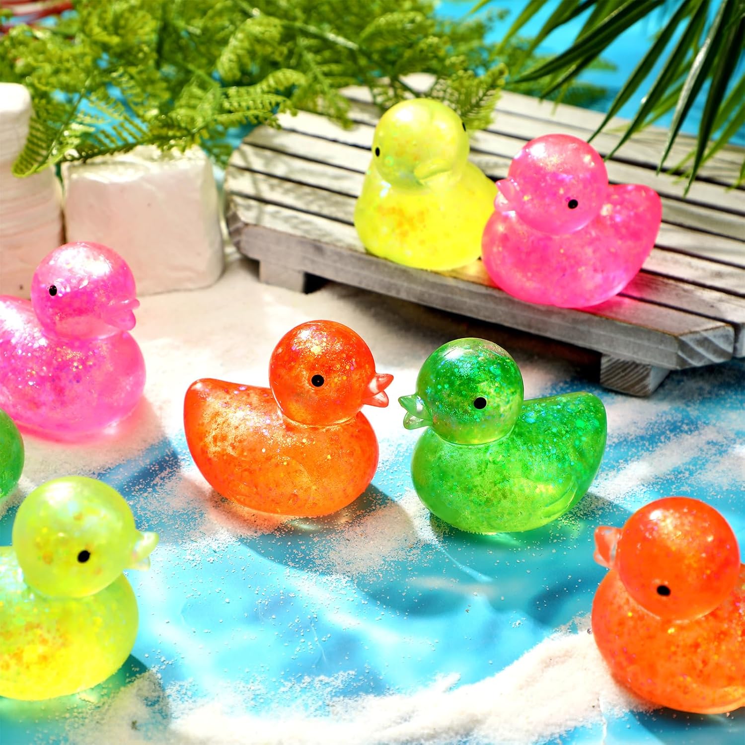 Meooeck 12 Pcs Duck Stress Relief Toys Stress Balls for Adult Mini Glitter Duck Squeeze Fun Fidget Toys Animal Balls Cute for Birthday Party Office Christmas Stocking Stuffer Gift ADHD Autism Anxiety