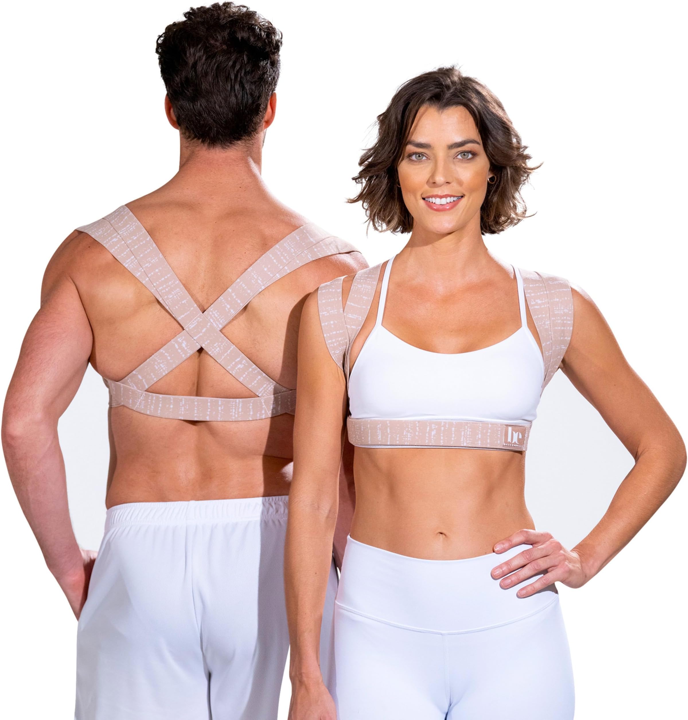 BackEmbrace Posture Corrector for Women and Men - Made in USA - Slim and Adjustable Shoulder Brace - Back Brace for Back Pain Relief - Sand Drizzle M/L