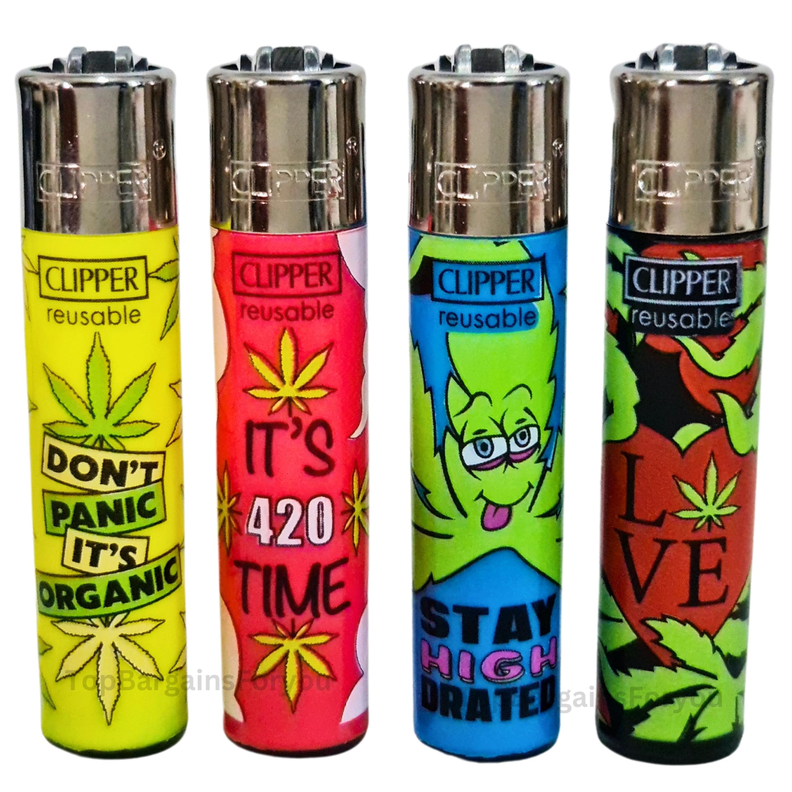 Zactly - 4 x Clipper Lighter Set Gas Refillable Windproof Lighters Standarad Size Replaceable Flint Rare Limited Edition (W-Rules)