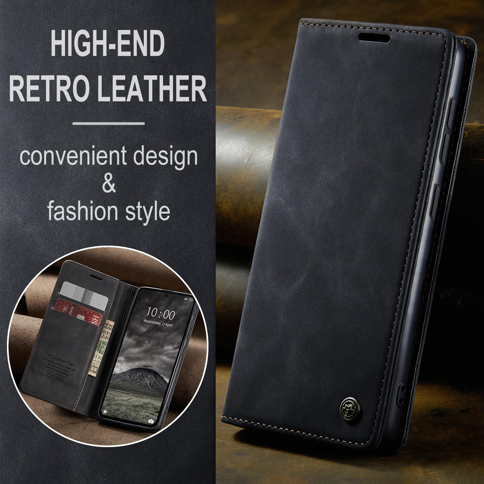 Custodia Portafoglio in Pelle PU con Finitura Scamosciata Compatibile con Xiaomi Redmi Note 14 Pro 4G, Flip Cover Magnetica con Tasche per Carte (Marrone scuro