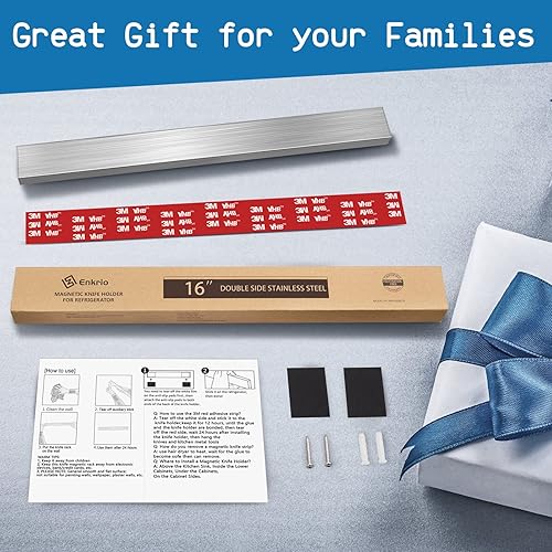 Miniatura 7 de Enkrio - Soporte magnético para cuchillos para refrigerador de 24 pulgadas, tira magnética para cuchillos de acero inoxidable para refrigerador,