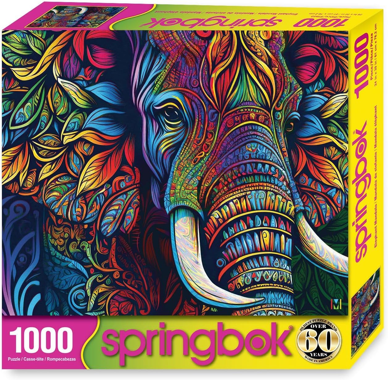 Springbok Elephant Mandala 1000 Piece Jigsaw Puzzle for Adults - Unique Cut Pieces - Made in USA