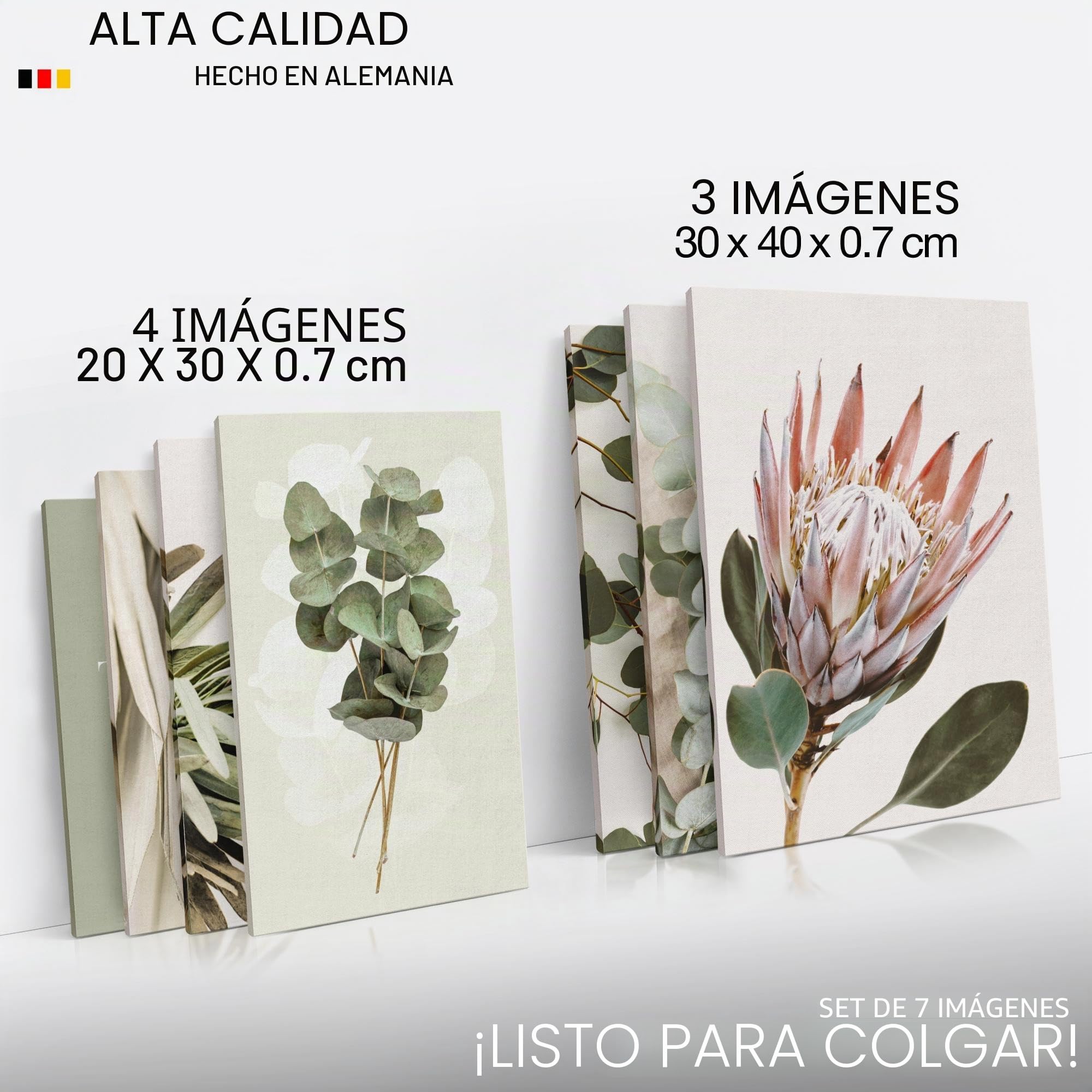 Ilustraciones de pared con hojas verdes, totalmente listas para colgar, bohemias, beis, para salón o dormitorio, 7 ilustraciones ambientales modernas - N023071a