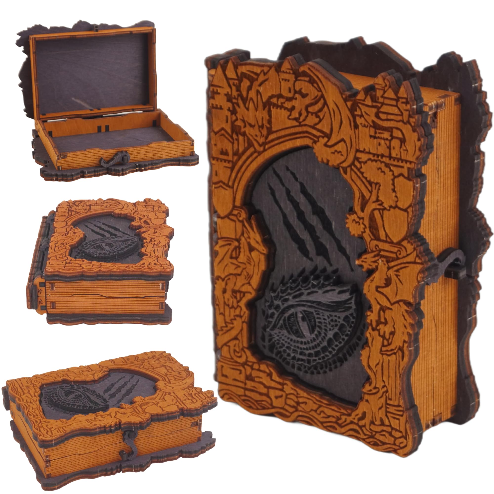 WOODEN.CITY Wooden Dragon Bookbox M - DIY Wooden Book-Shaped Vintage-Style Storage Box Kit, Made in EU