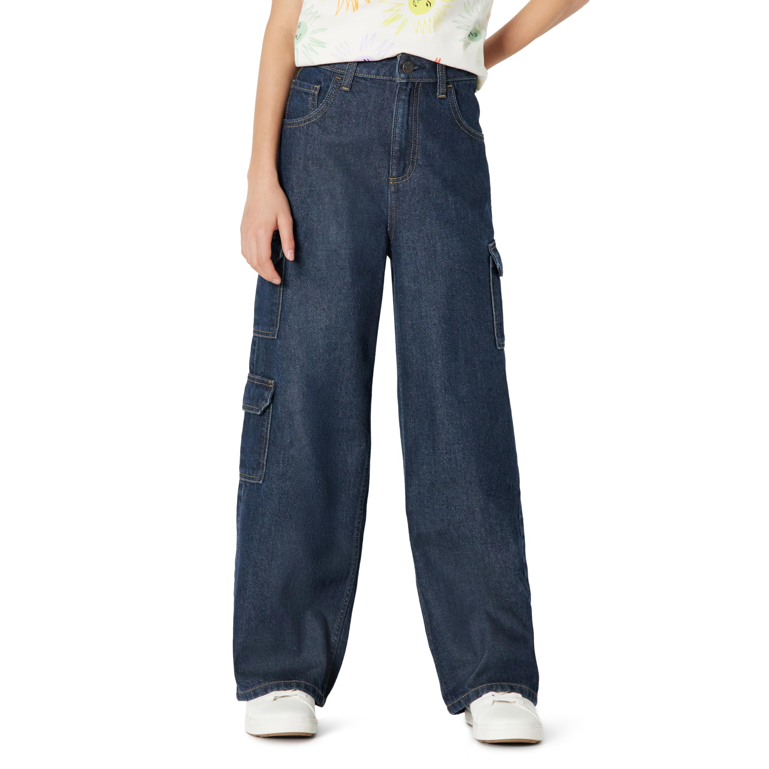 Amazon Essentials Girls' Ultra Soft Relaxed-Fit Wide Leg Cargo Jeans