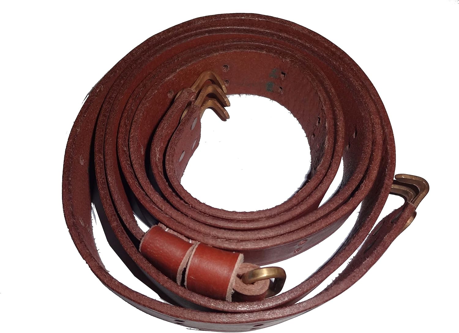 Reproduction U.S. Springfield Rifle WWI 1907 Pattern Medium Brown Leather Sling (Brass Fitting)