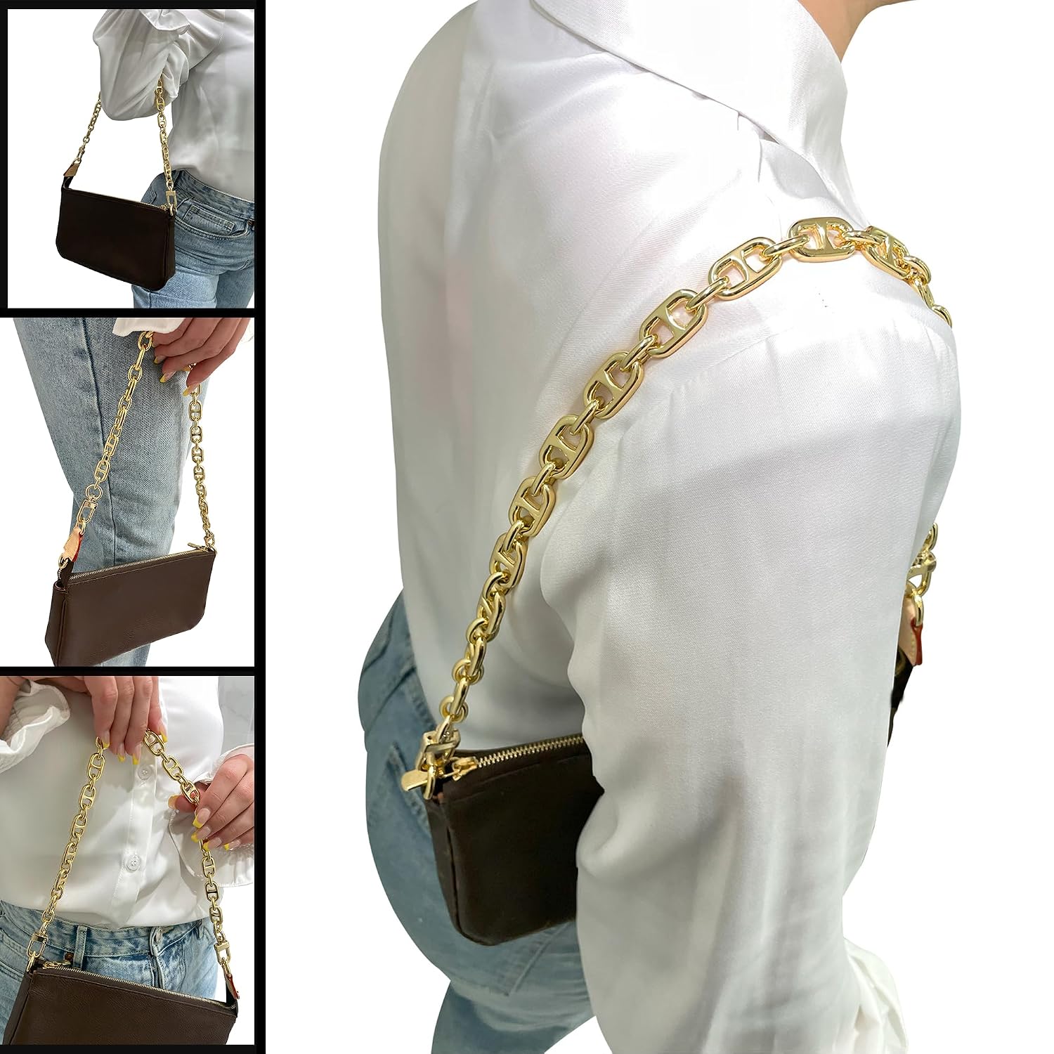 Shoulder Strap Metal Gold Purse Chain Crossbody Replacement ChainsStrap For Purse | Polished Clasp 360 Attached With BagChain | Long Lasting Womens ChainStrap [12mm] Lovely - Gold (40" / 100cm)