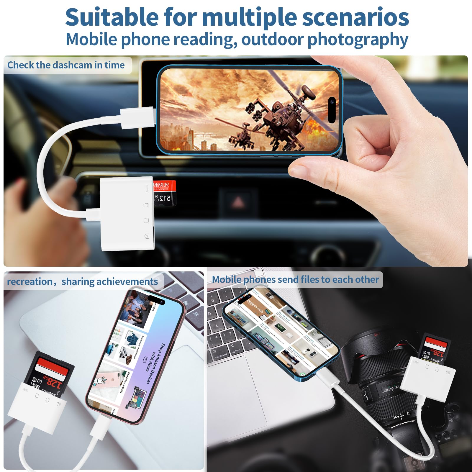 USB C to SD Card Reader for iPhone 16 15 iPad, Micro SD Card Reader Memory Card Reader with USB Adapter Plug and Play Trail Game Camera Card Viewer Supports SD and TF Card No App Required