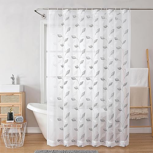 Regal Home Collections Juego de cortinas de ducha blancas transparentes, cortina de ducha lavable de 70 x 72 pulgadas con ganchos, decoración de