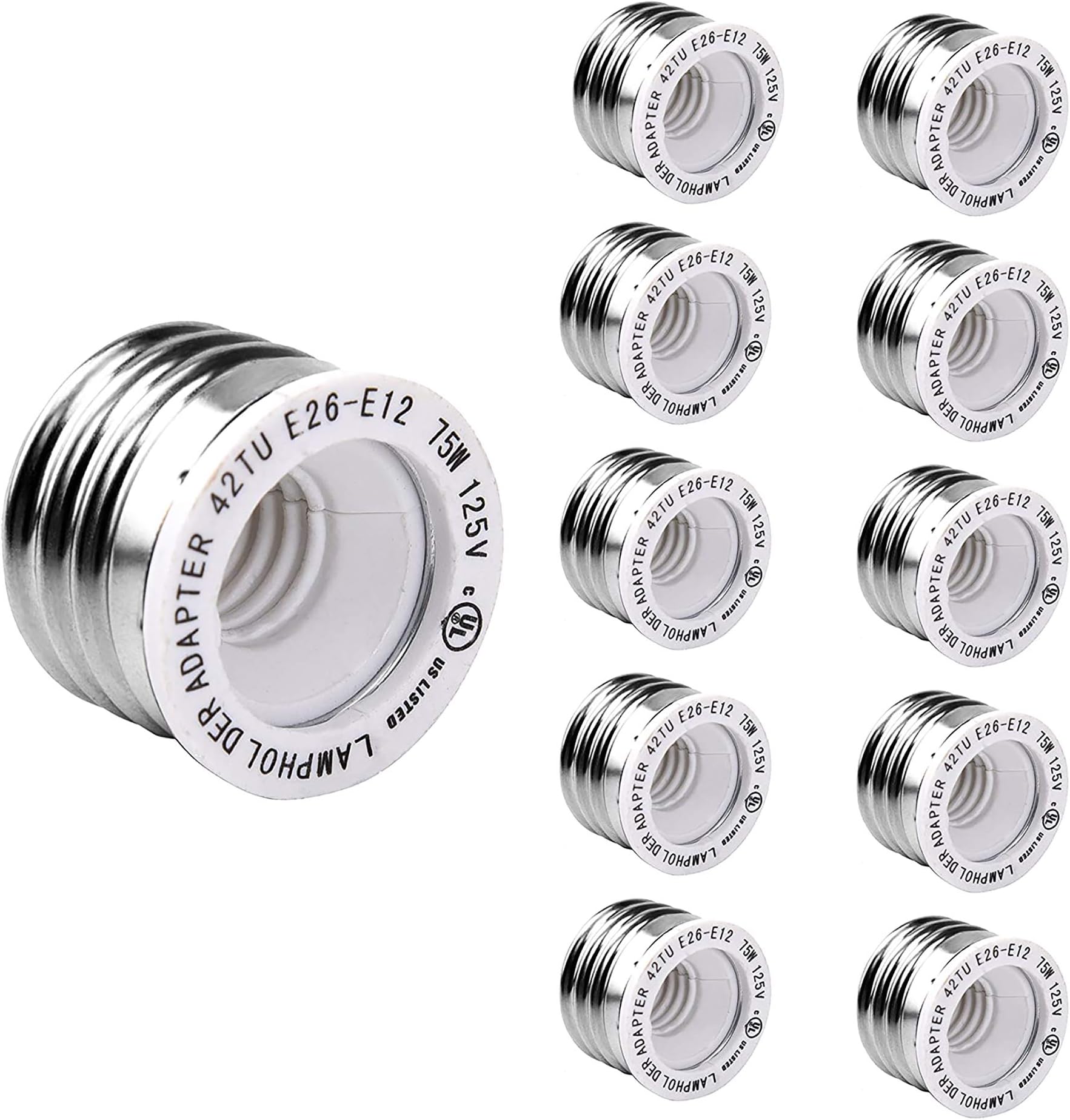 JACKYLED UL Listed E26 to E12 Adapter, Medium E26 E27 to Candelabra E12 Base Bulb Converter, 10 Pack