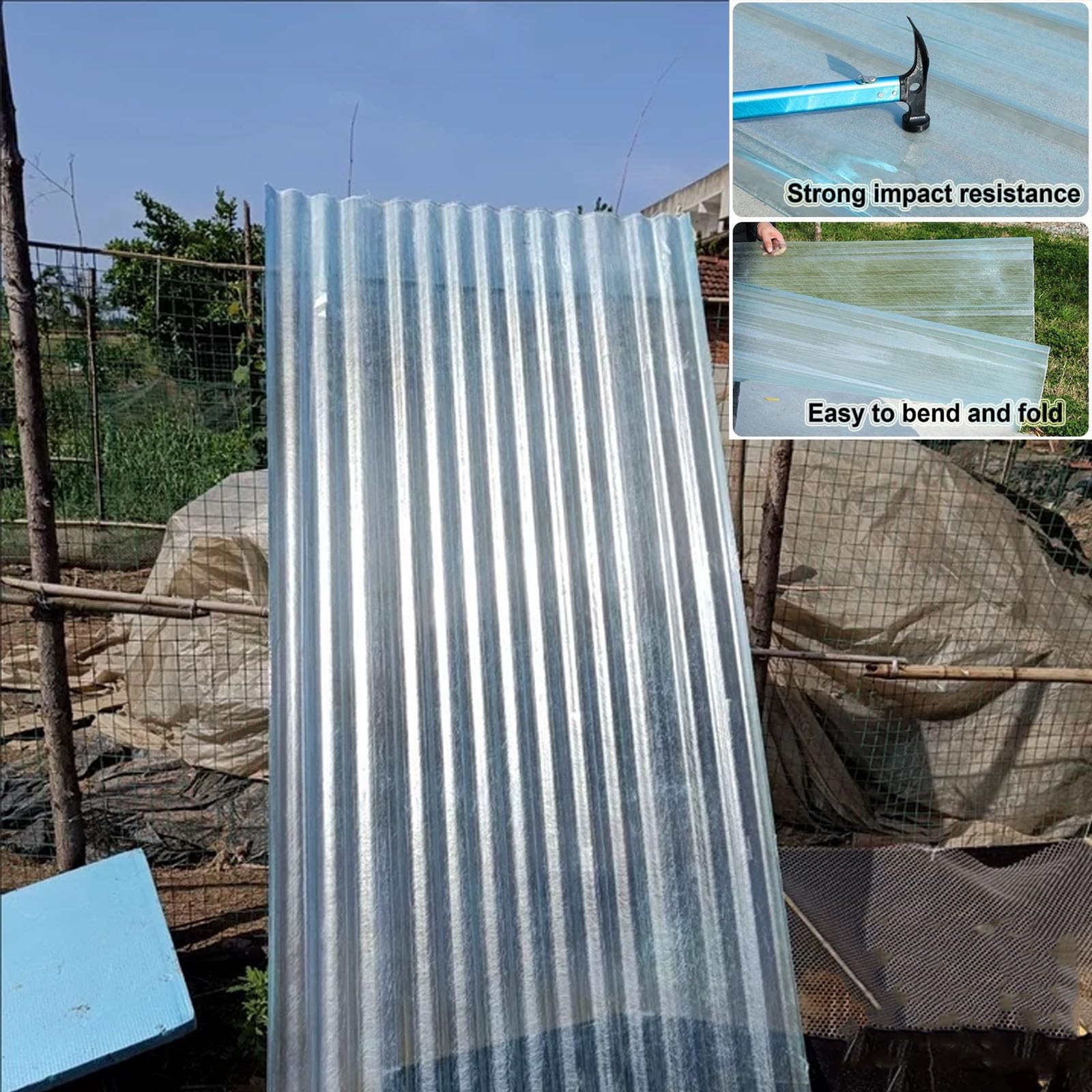 2mm Panel Para Tejado Transparente,Placa De Iluminación Natural FRP De Protección UV,Paneles Para Tejado Resistentes Al Impacto,Hojas De Techo Corrugado,Garaje Corrugado (0.9×1.4m,1pcs)
