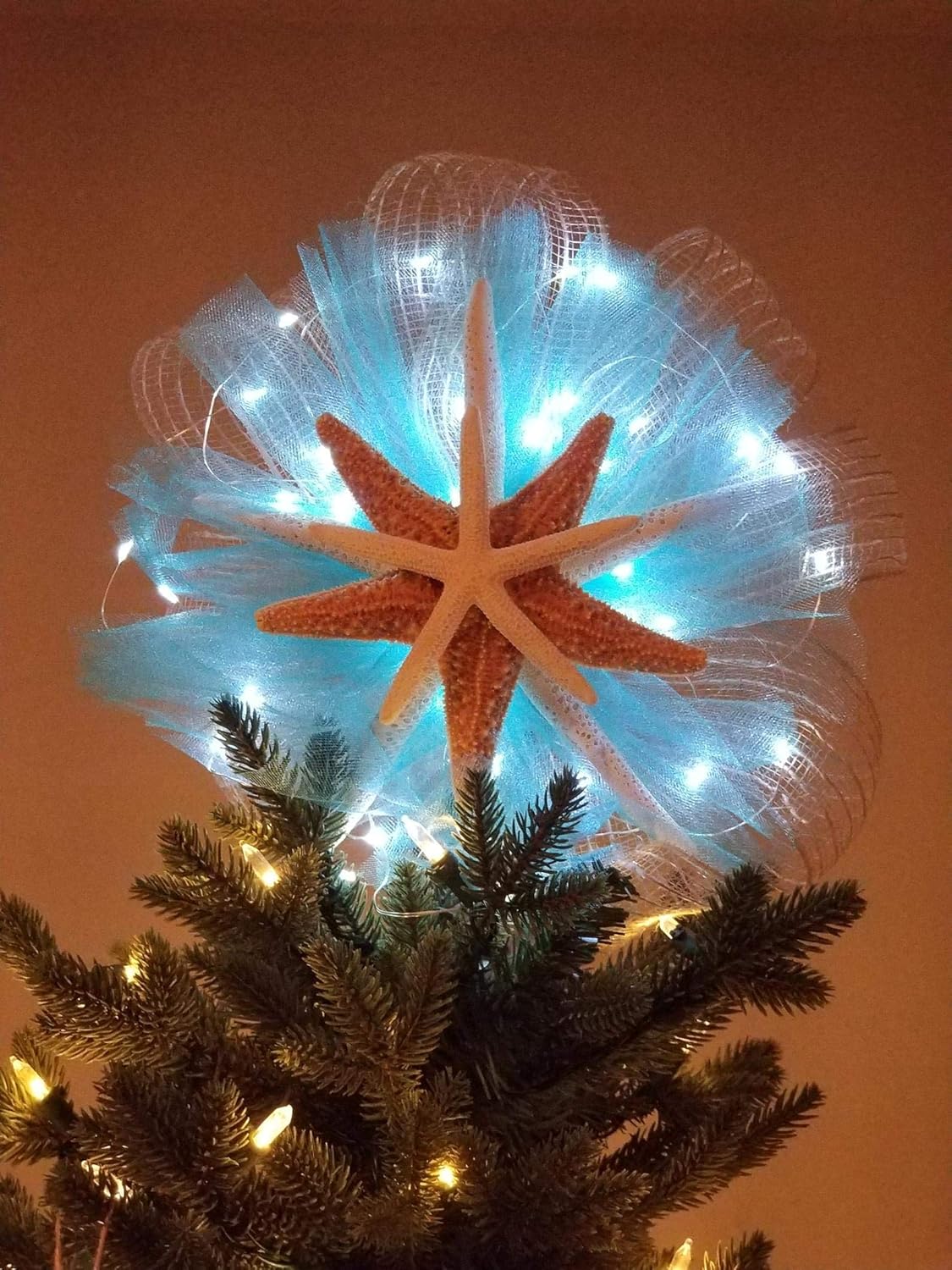SALE! Lighted Starfish & Burlap Tree Topper with remote 5