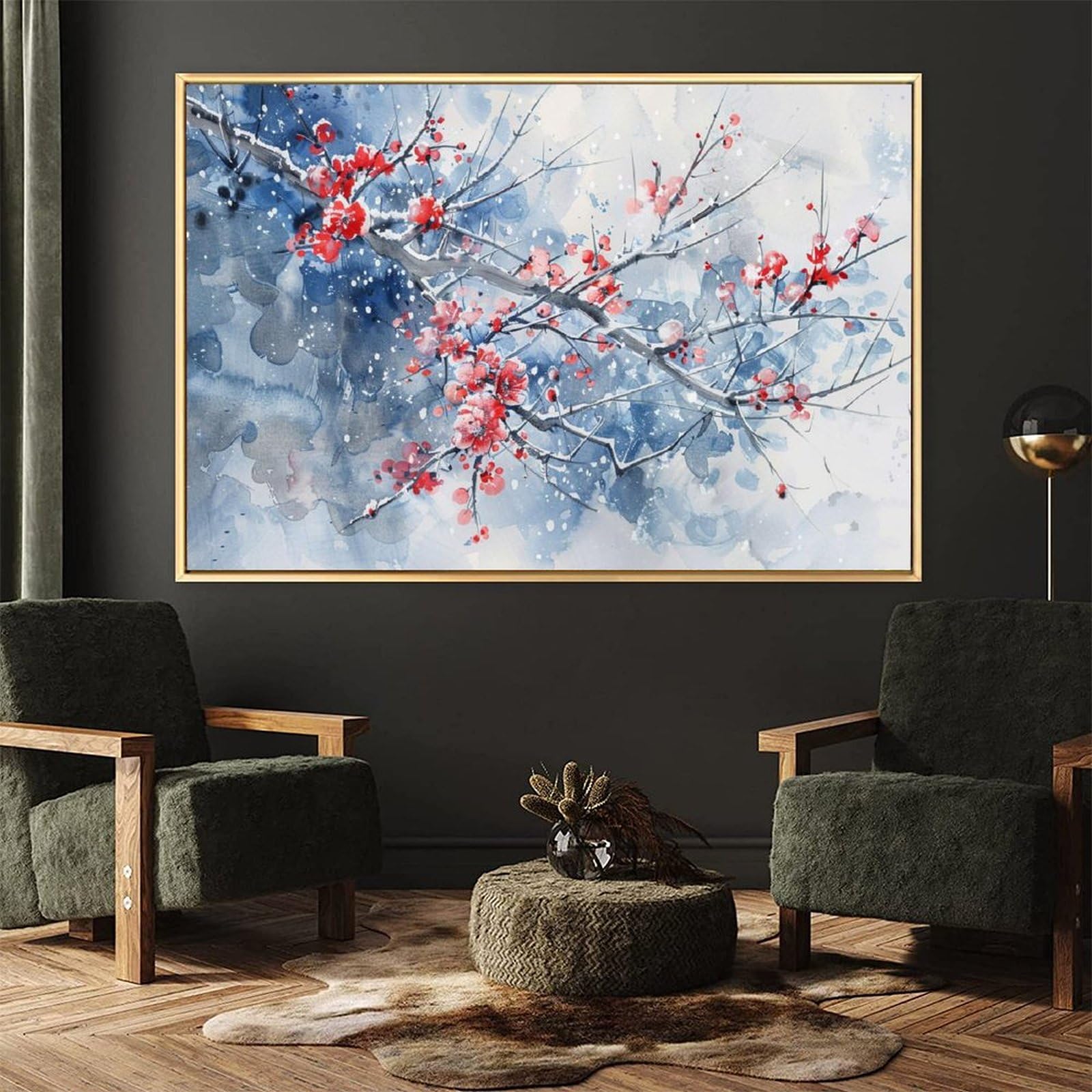 Amazon.co.jp: 絵画 冬の梅の花インテリア 絵画 魅力的な花 油絵