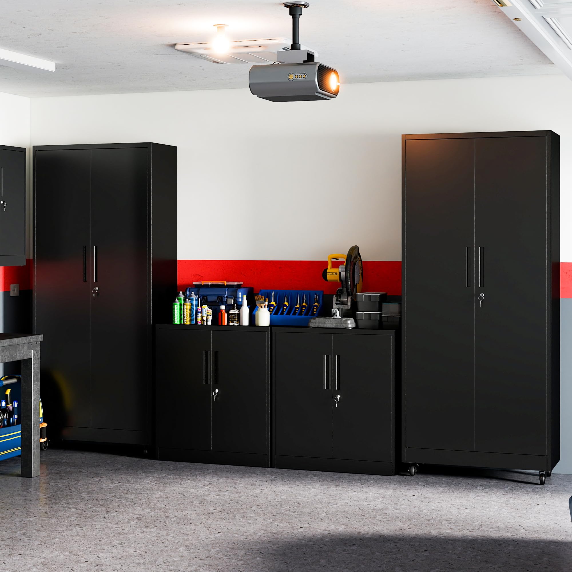 Metallschrank, Stahl-Aufbewahrungsschrank, Aktenschrank mit 2 Türen, Mehrzweckschrank mit 2 Verstellbare Regale, Schränke abschließbar für Büro, Wohnzimmer, Garage