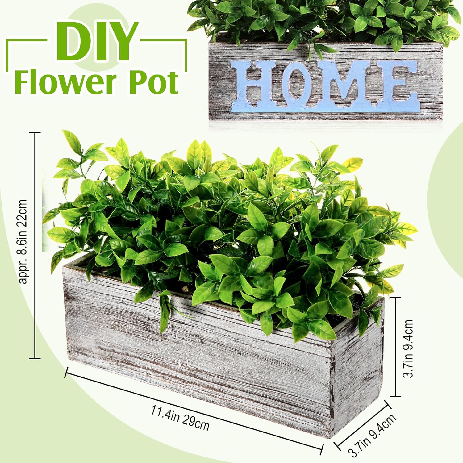 Lyrow 2 Pack Artificial Eucalyptus Plant in Rectangular Rustic Wooden Planter Box Faux Potted Herb Plant Centerpiece for Wedding Table Kitchen Windowsill Shelf Decor (Greenery,11.4 x 3.7 x 8.7 '')