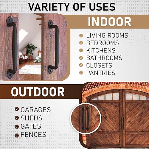 Miniatura 8 de Paquete de 2 manijas redondas rústicas para puerta corrediza de granero de 10 pulgadas, tirador de acero negro para puerta de cerca, garaje,
