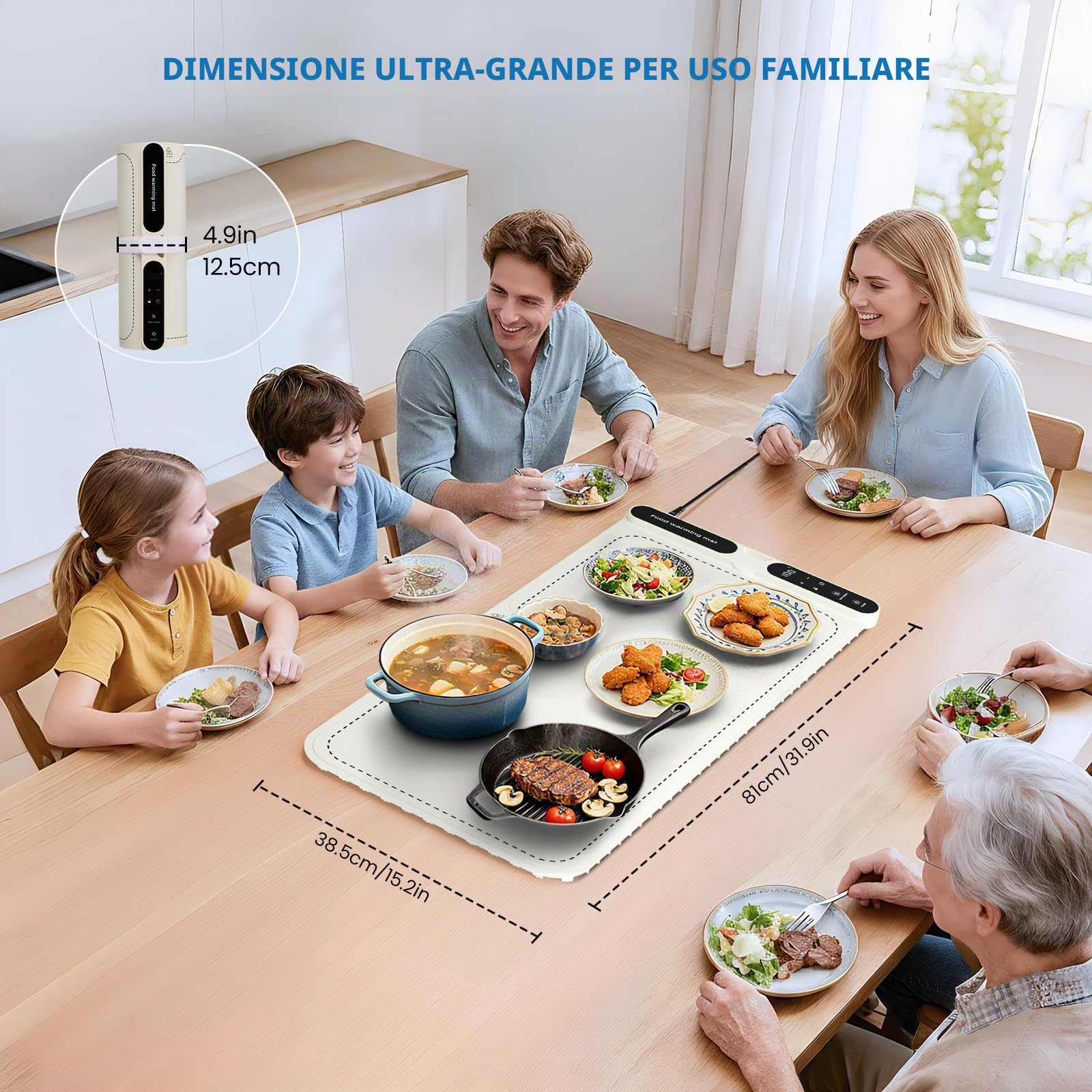 Warming board 10S - Tappetino riscaldante per alimenti e piastra termica, grande tappetino elettrico con 7 tempi e 8 impostazioni timer, in silicone flessibile, colore bianco