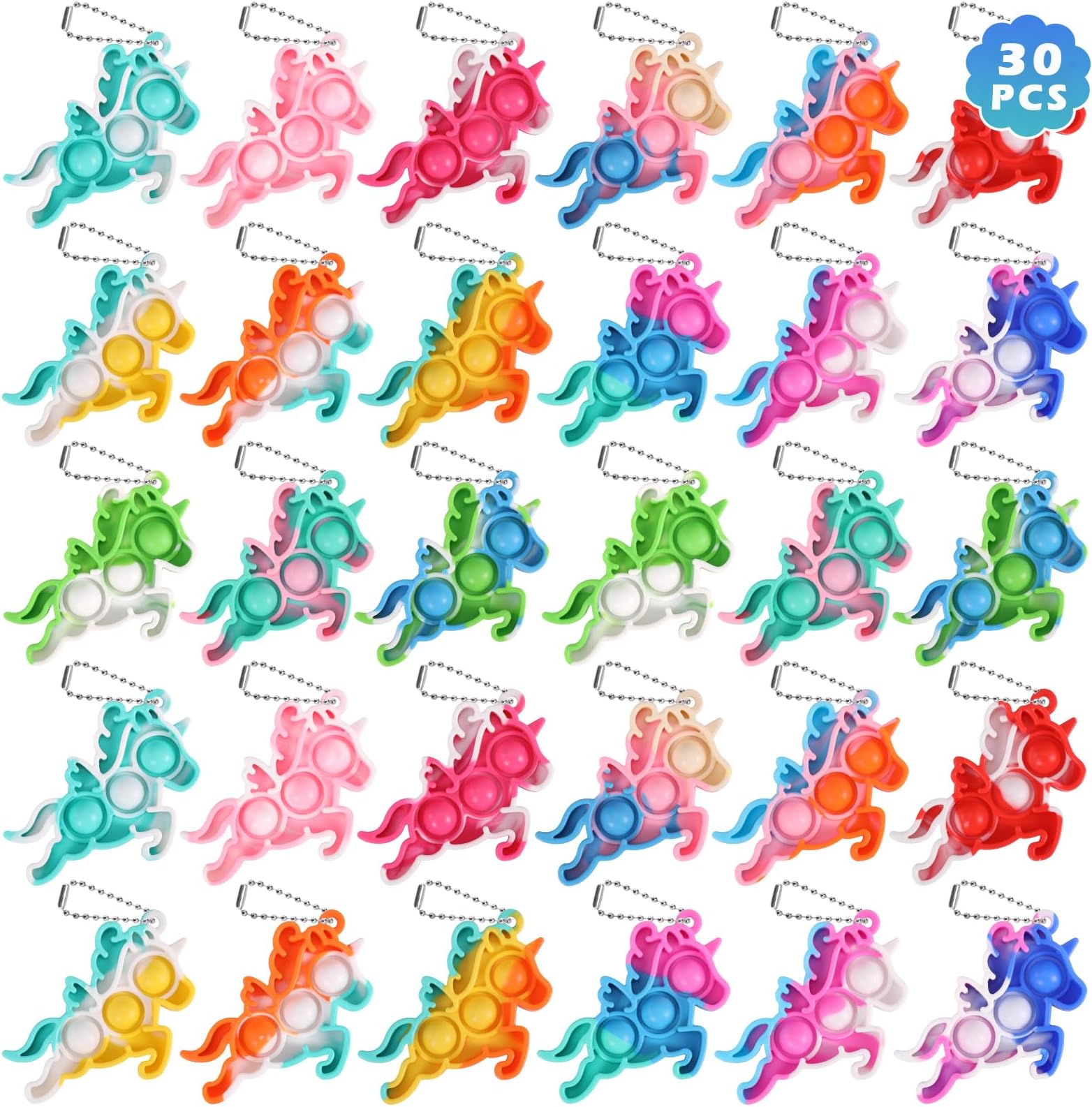PICcircuit30 Pack Unicorn Party Favors for Kids Goodie Bags Stuffers Pop Fidget Toys Bulk Its,Unicorn Toys Pinata Stuffers Birthday Party Favors 4-8,8-12 Bubbles Small Kids Mini Classroom Prizes Pop keychain It